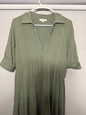 Relaxed Olive Green Collared Tunic Top